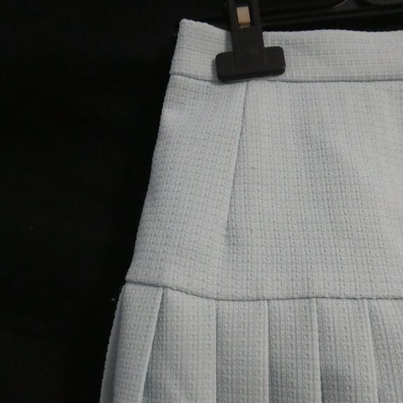 Textured Light Blue Lined Pleated Skirt | size 36 | Button and Zip Side Closure - Picture 3 of 15